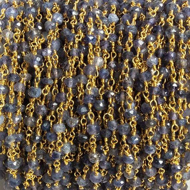 4mm Iolite faceted rondelle Gold Chain by the foot 34 pieces (ONLINE ORDER ONLY)