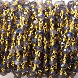 4mm Iolite faceted rondelle Gold plated Chain by the foot 39 pieces (ONLINE ORDER ONLY)