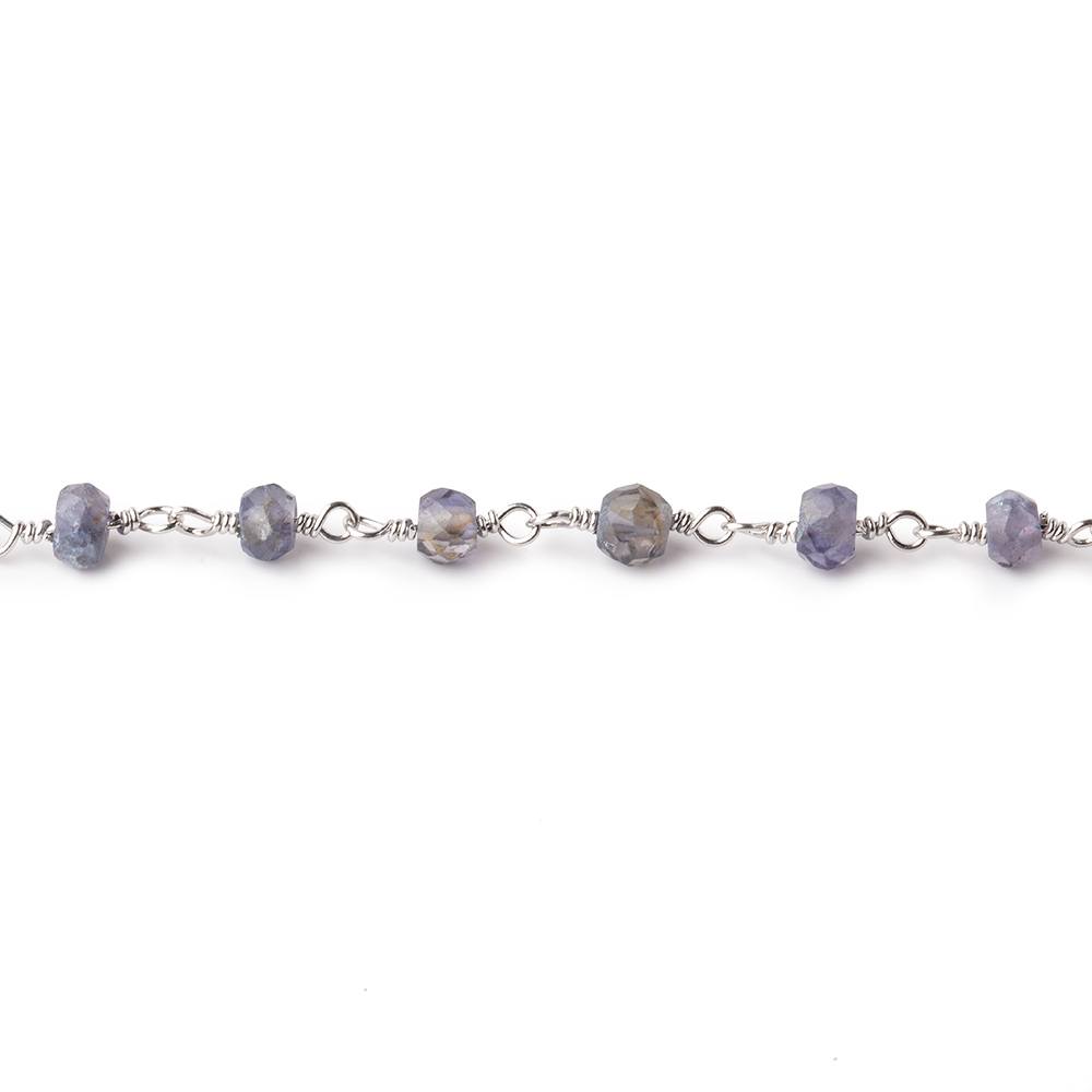 4mm Iolite faceted rondelle Silver plated Chain by the foot (ONLINE ORDER ONLY)