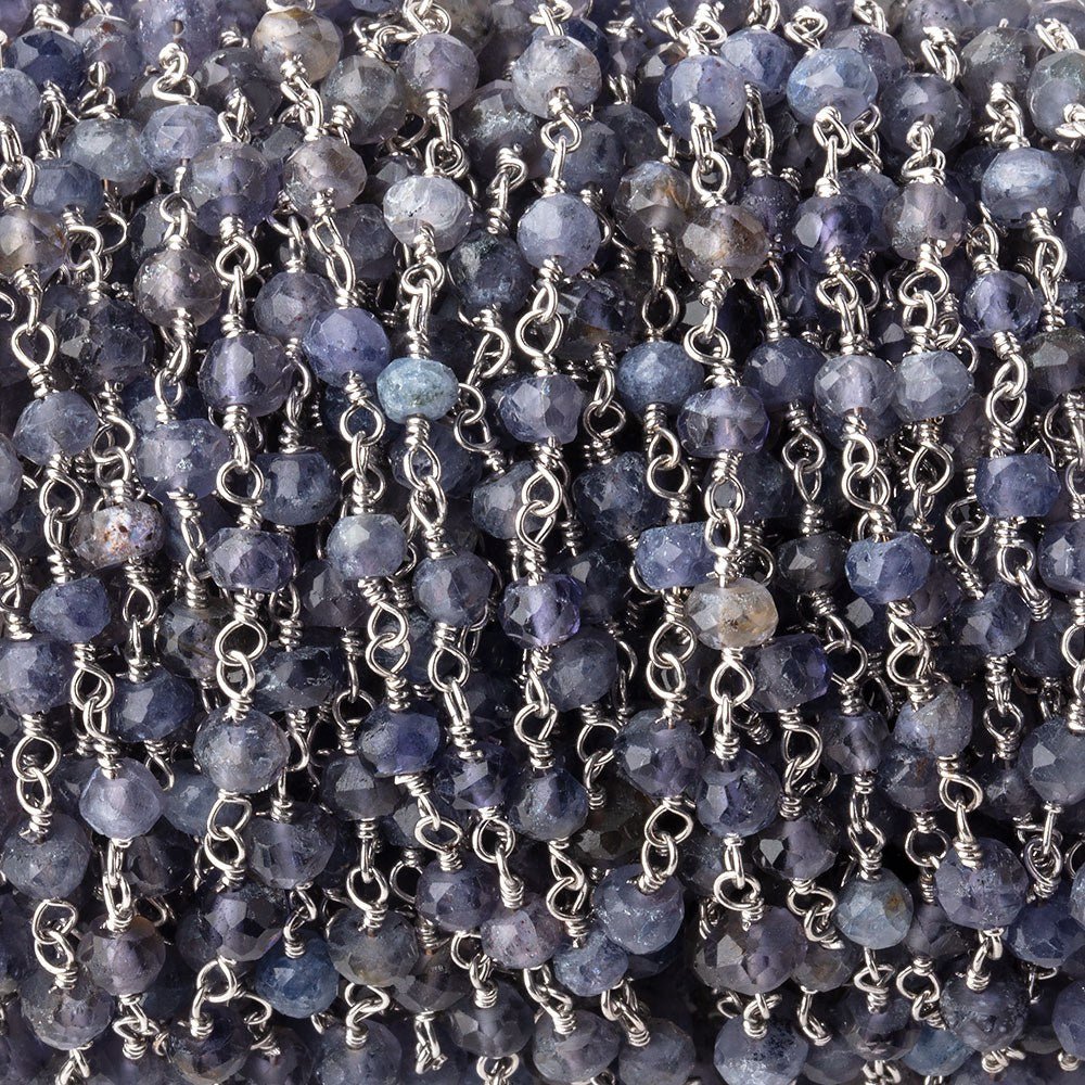 4mm Iolite faceted rondelle Silver plated Chain by the foot (ONLINE ORDER ONLY)