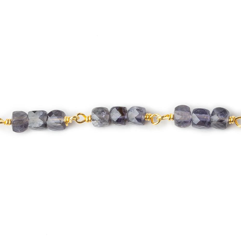 4mm Iolite micro faceted cube Vermeil Chain by the foot (ONLINE ORDER ONLY)