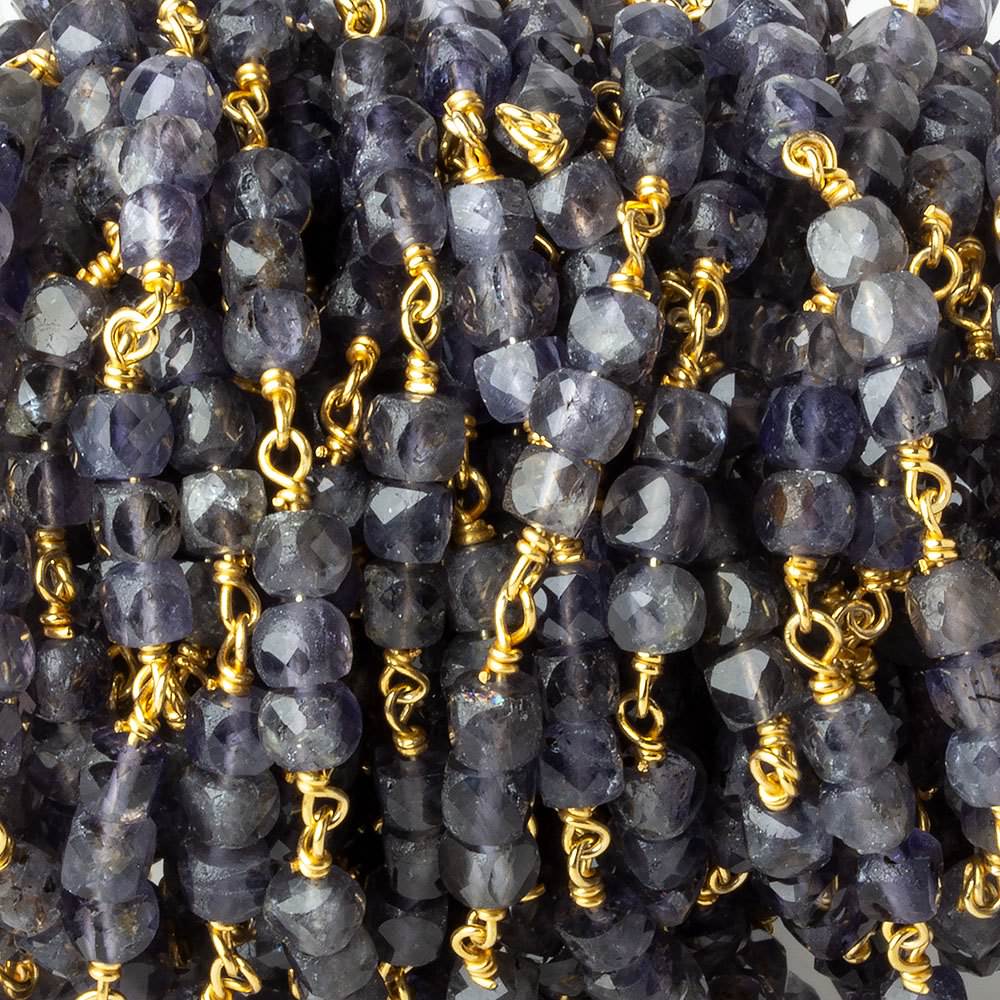 4mm Iolite micro faceted cube Vermeil Chain by the foot (ONLINE ORDER ONLY)