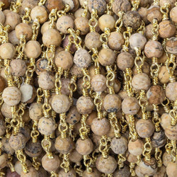 4mm Jasper faceted rounds Gold plated Wire Wrapped Chain (ONLINE ORDER ONLY)