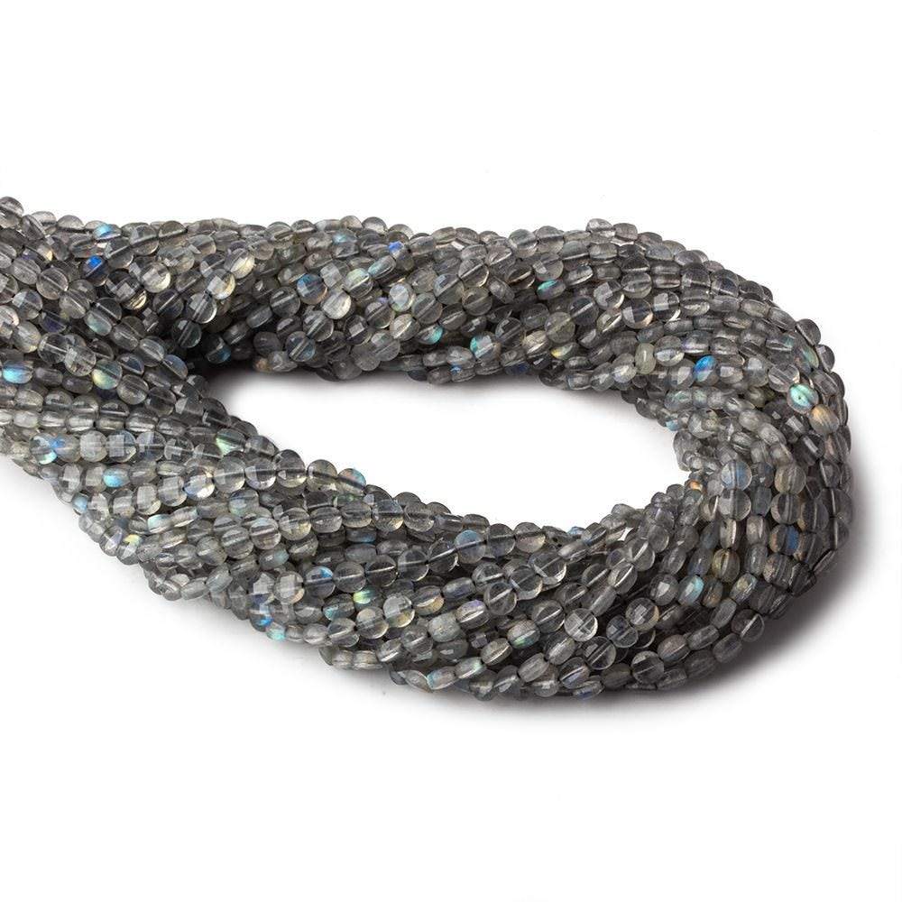 4mm Labradorite checkerboard calibrated faceted coins 12.5 inch 85 beads AAA (ONLINE ORDER ONLY)