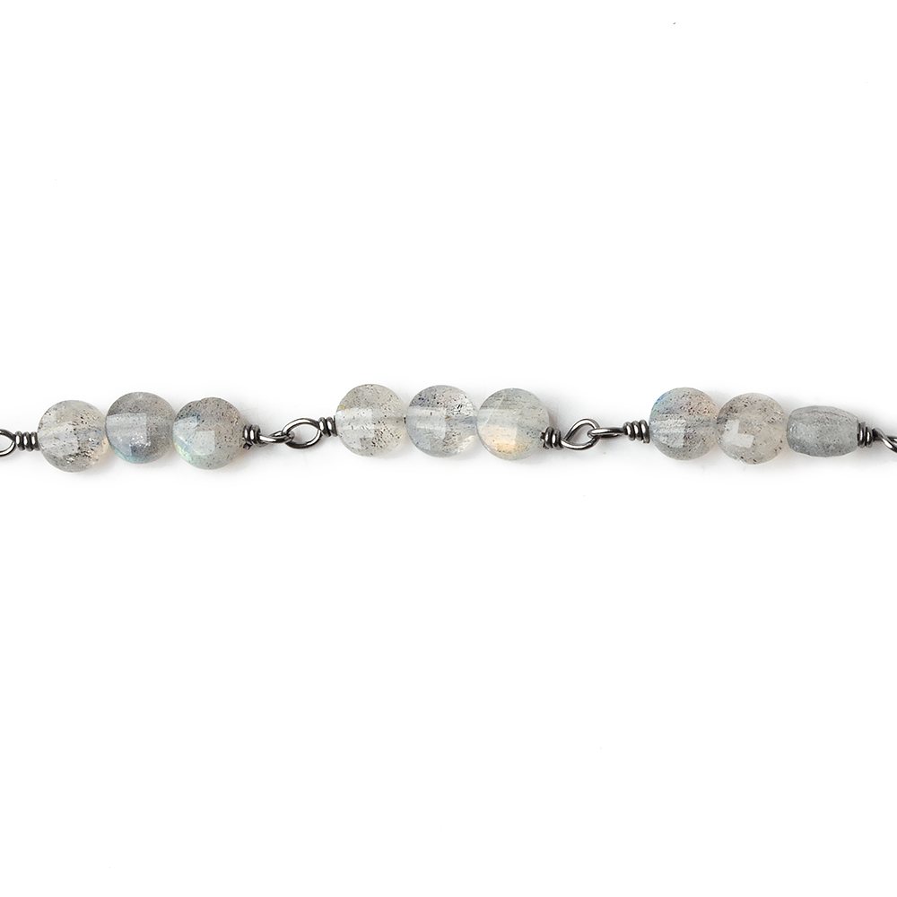 4mm Labradorite faceted coin Trio Black Gold Chain by the foot 54 beads per length (ONLINE ORDER ONLY)