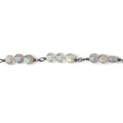 4mm Labradorite faceted coin Trio Black Gold Chain by the foot 54 beads per length (ONLINE ORDER ONLY)