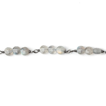 4mm Labradorite faceted coin Trio Black Gold Chain by the foot 54 beads per length (ONLINE ORDER ONLY)