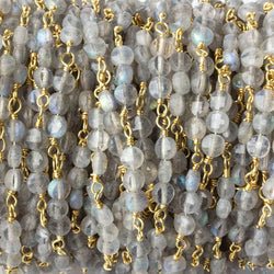 4mm Labradorite faceted coin Trio Gold Plated Chain by the foot 54 beads per length (ONLINE ORDER ONLY)