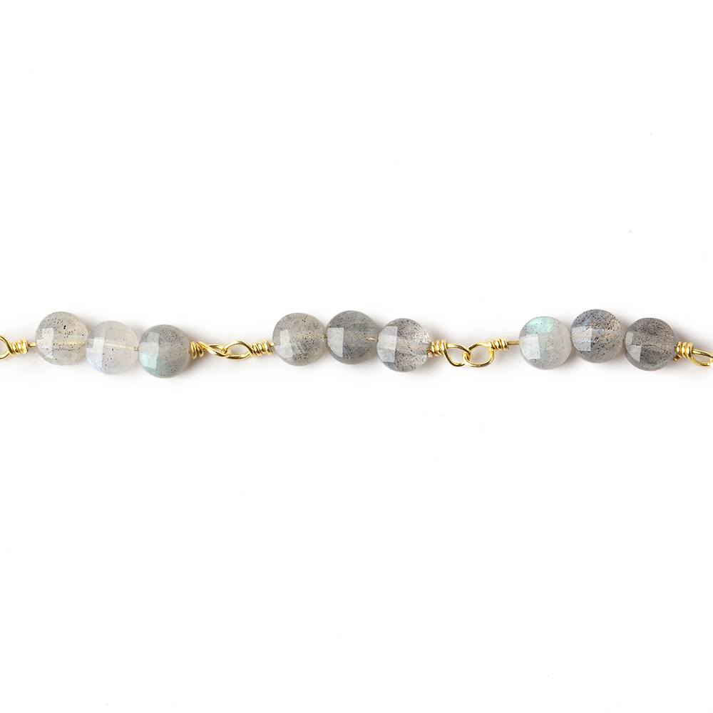 4mm Labradorite faceted coin Trio Gold Plated Chain by the foot 54 beads per length (ONLINE ORDER ONLY)
