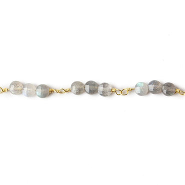 4mm Labradorite faceted coin Trio Gold Plated Chain by the foot 54 beads per length (ONLINE ORDER ONLY)