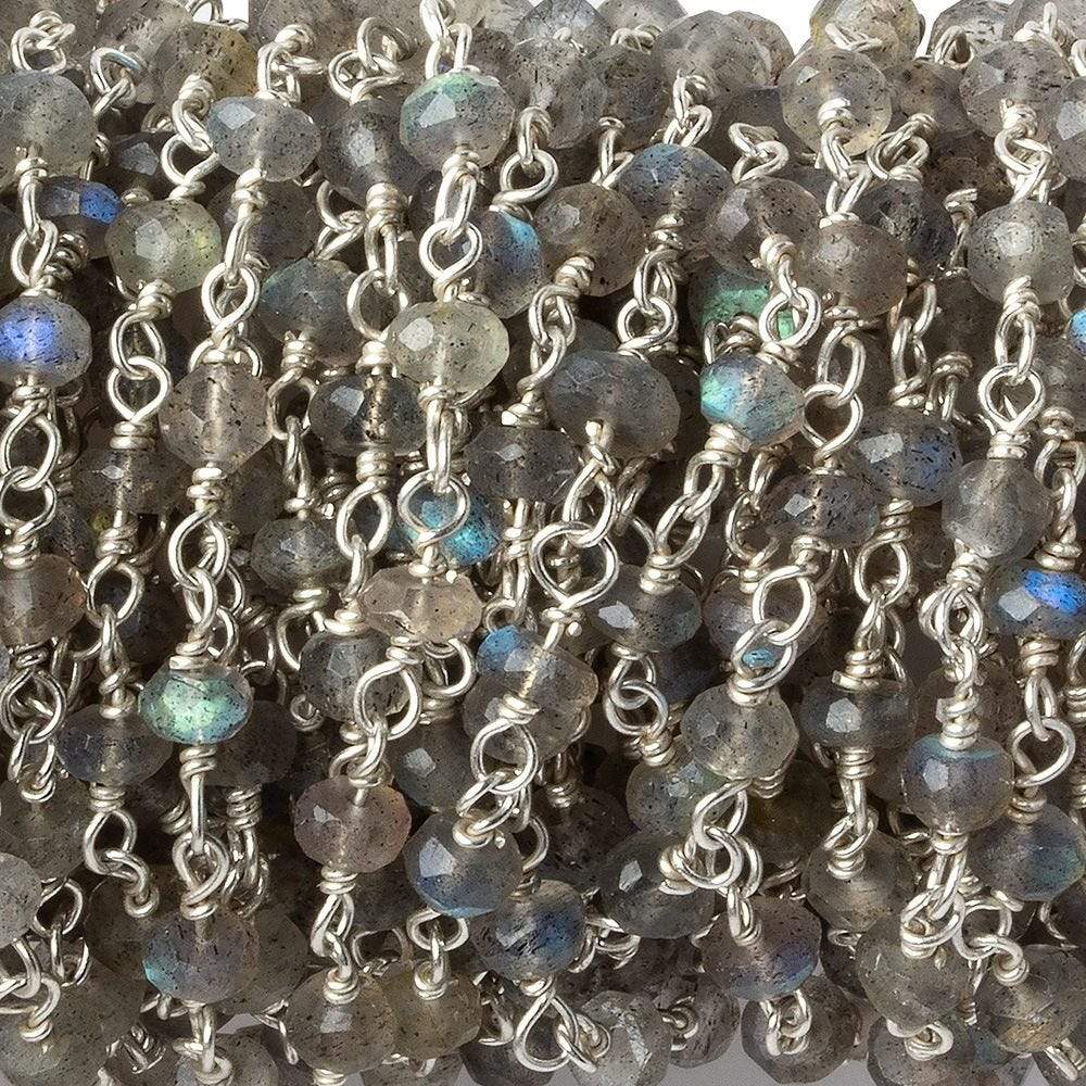 4mm Labradorite faceted rondelle .925 Silver Chain by the foot 34 pcs (ONLINE ORDER ONLY)