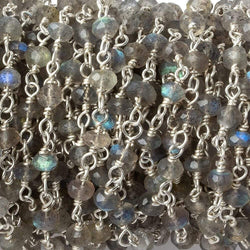 4mm Labradorite faceted rondelle .925 Silver Chain by the foot 34 pcs (ONLINE ORDER ONLY)