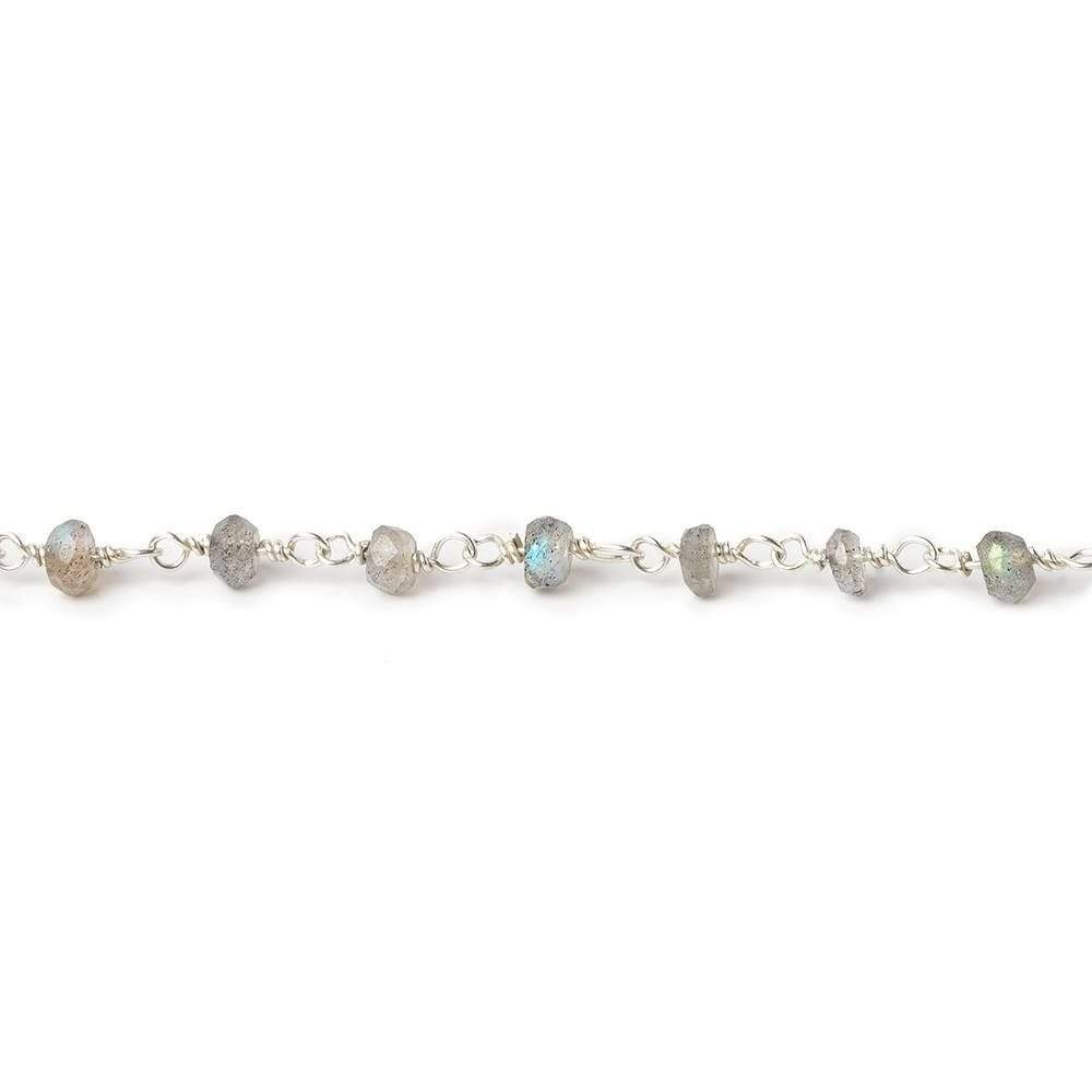 4mm Labradorite faceted rondelle .925 Silver Chain by the foot 34 pcs (ONLINE ORDER ONLY)