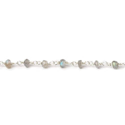 4mm Labradorite faceted rondelle .925 Silver Chain by the foot 34 pcs (ONLINE ORDER ONLY)