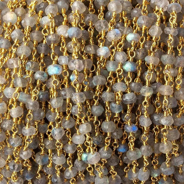4mm Labradorite faceted rondelle Gold Plated Chain 36 pieces (ONLINE ORDER ONLY)
