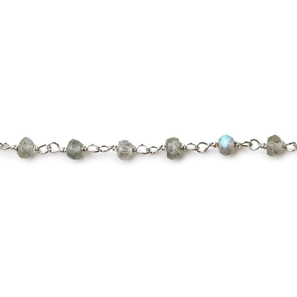 4mm Labradorite faceted rondelle Silver .925 Chain by the foot AA grade (ONLINE ORDER ONLY)