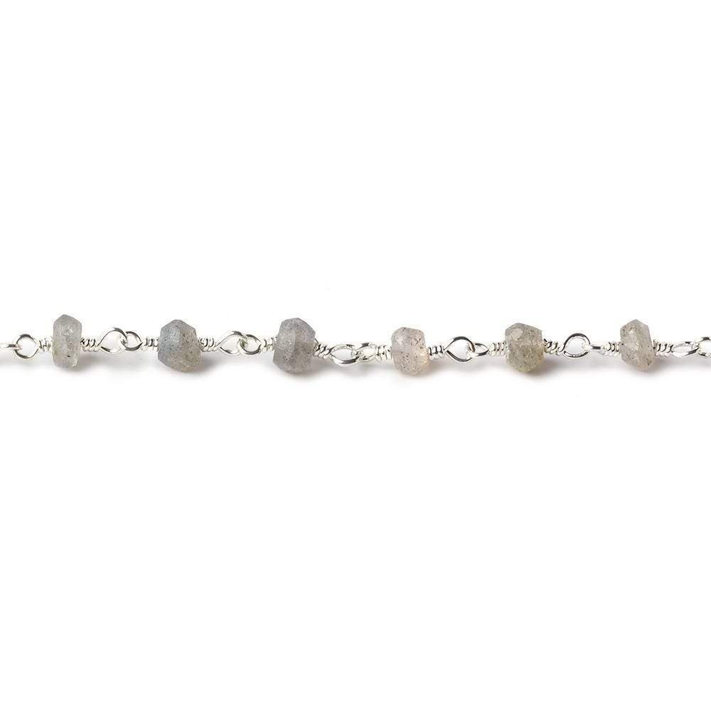 4mm Labradorite faceted rondelle Silver Chain by the foot 34 pieces (ONLINE ORDER ONLY)