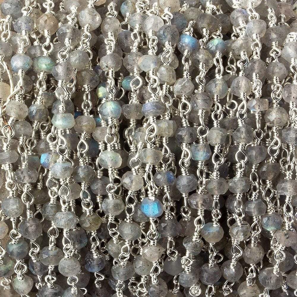 4mm Labradorite faceted rondelle Silver Chain by the foot 34 pieces (ONLINE ORDER ONLY)