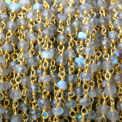 3.5-4mm Labradorite faceted rondelle beads on Vermeil Chain (ONLINE ORDER ONLY)