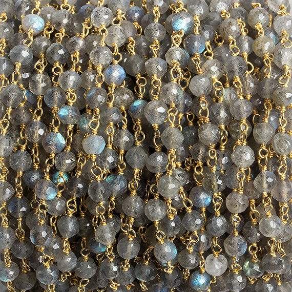 4mm Labradorite faceted round Vermeil Chain by the foot 35 beads (ONLINE ORDER ONLY)