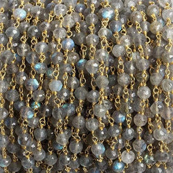 4mm Labradorite faceted round Vermeil Chain by the foot 35 beads (ONLINE ORDER ONLY)