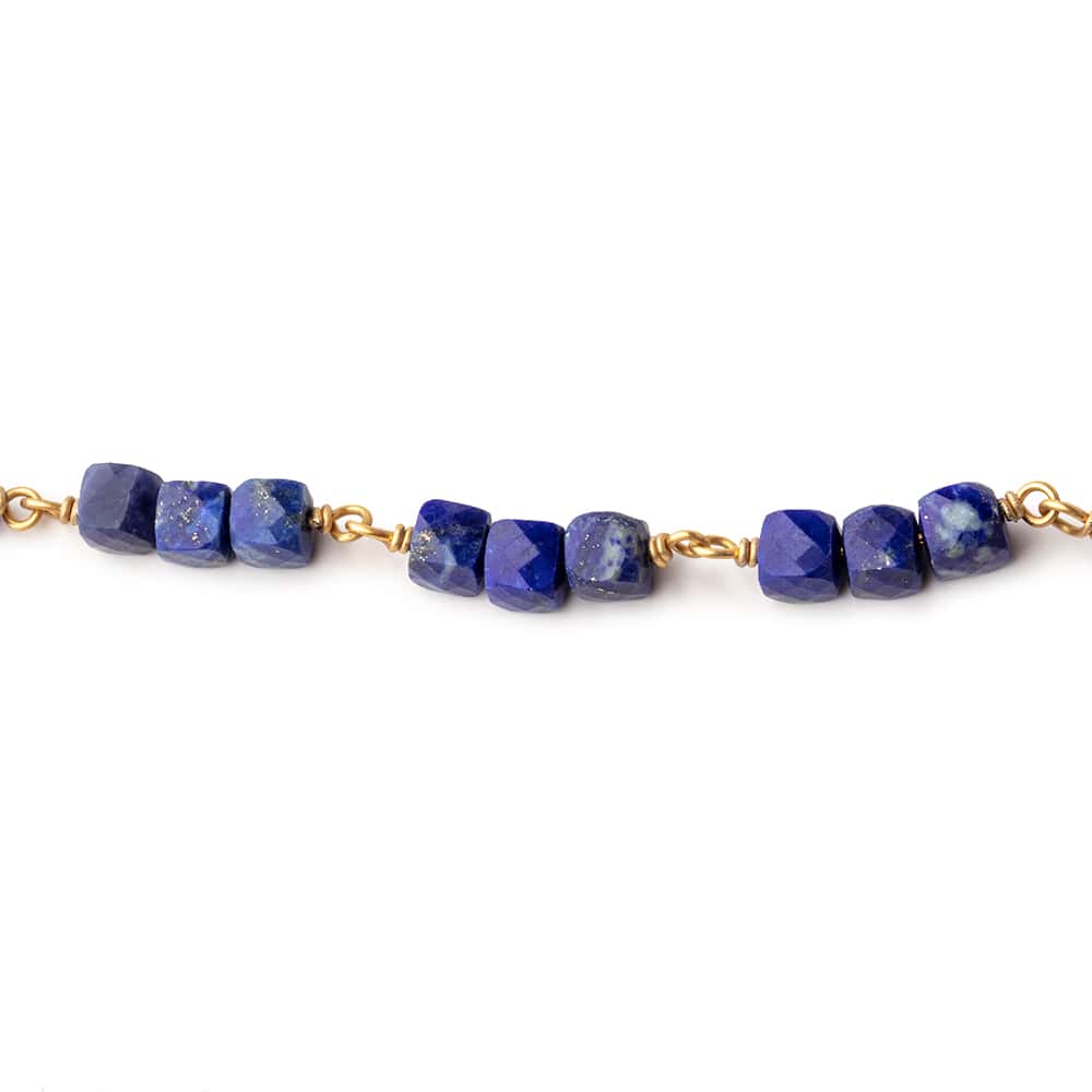 4mm Lapis Lazuli Micro Faceted Cube Gold Plated Chain by the Foot (ONLINE ORDER ONLY)