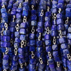 4mm Lapis Lazuli Micro Faceted Cube Silver Chain by the Foot (ONLINE ORDER ONLY)