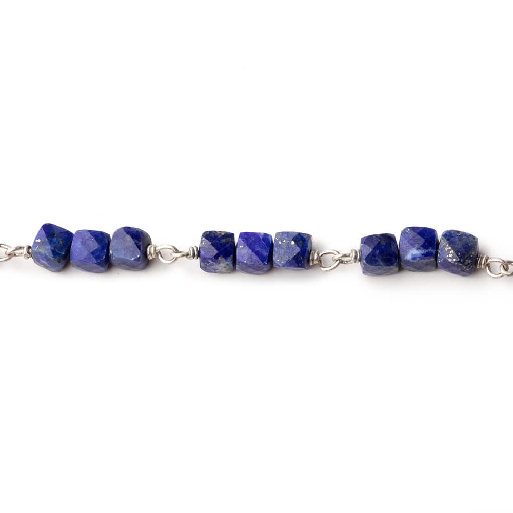 4mm Lapis Lazuli Micro Faceted Cube Silver Chain by the Foot (ONLINE ORDER ONLY)