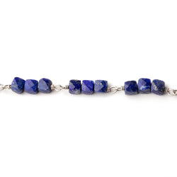 4mm Lapis Lazuli Micro Faceted Cube Silver Chain by the Foot (ONLINE ORDER ONLY)