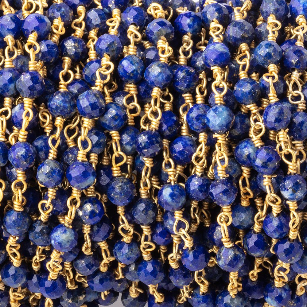 4mm Lapis Lazuli Micro Faceted Rounds on Gold Plated Chain (ONLINE ORDER ONLY)