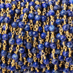 4mm Lapis Lazuli Micro Faceted Rounds on Gold Plated Chain (ONLINE ORDER ONLY)