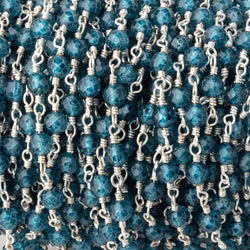4mm London Blue Quartz Micro Faceted Rounds on Silver Plated Chain (ONLINE ORDER ONLY)
