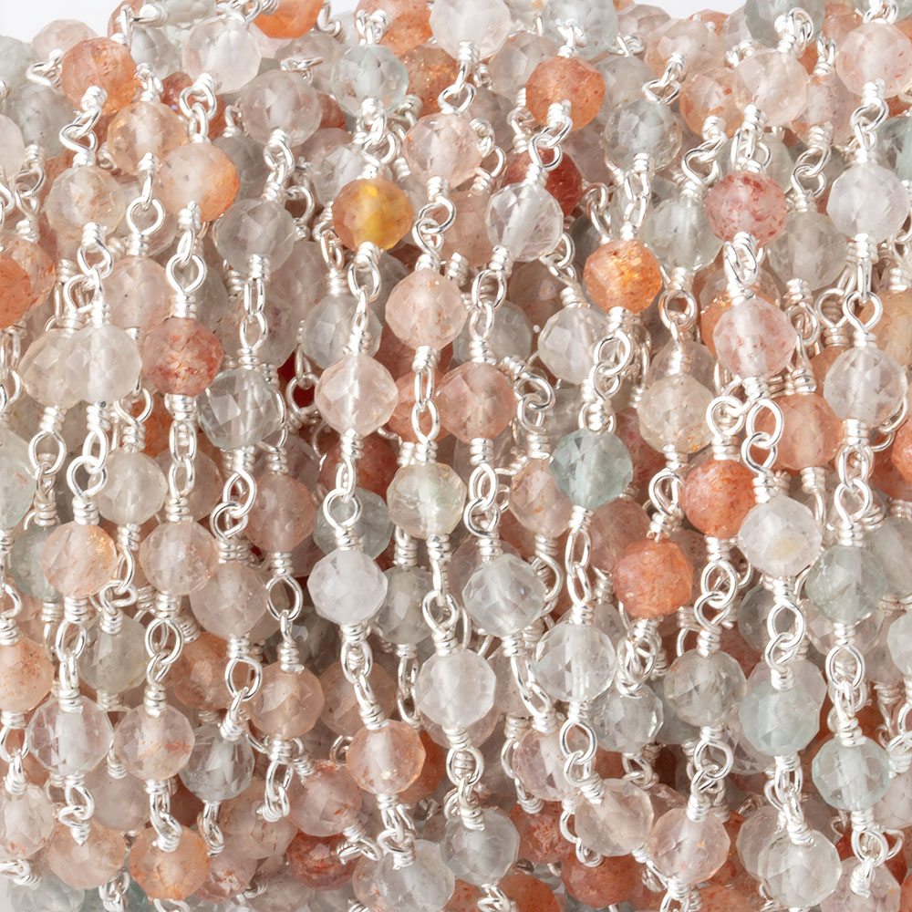 4mm Madagascar Sunstone Micro Faceted Rounds on Silver Plated Chain (ONLINE ORDER ONLY)