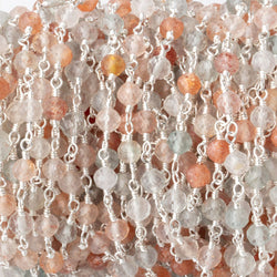 4mm Madagascar Sunstone Micro Faceted Rounds on Silver Plated Chain (ONLINE ORDER ONLY)