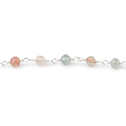 4mm Madagascar Sunstone Micro Faceted Rounds on Silver Plated Chain (ONLINE ORDER ONLY)