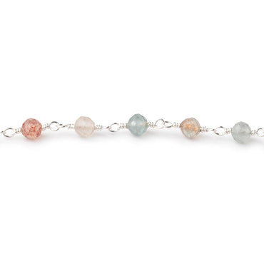 4mm Madagascar Sunstone Micro Faceted Rounds on Silver Plated Chain (ONLINE ORDER ONLY)