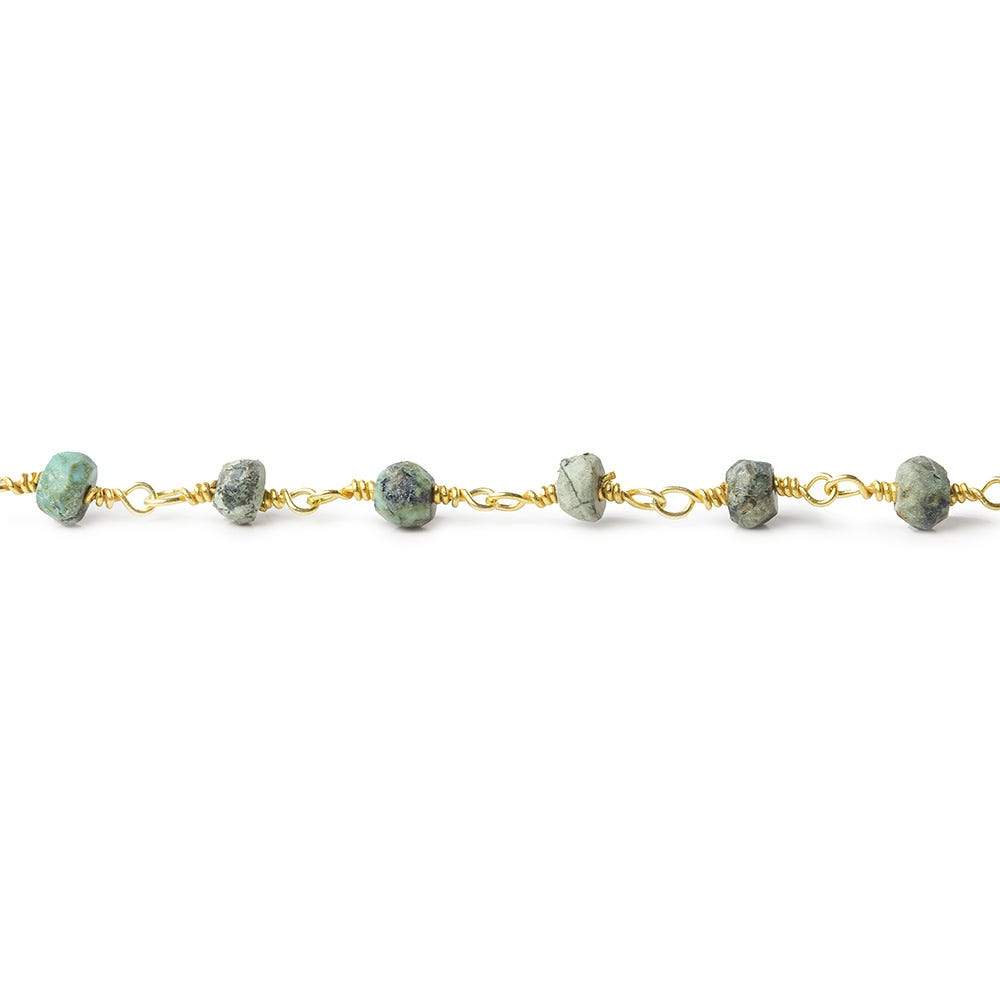 4mm Matte African Turquoise faceted rondelle Gold plated Chain (ONLINE ORDER ONLY)