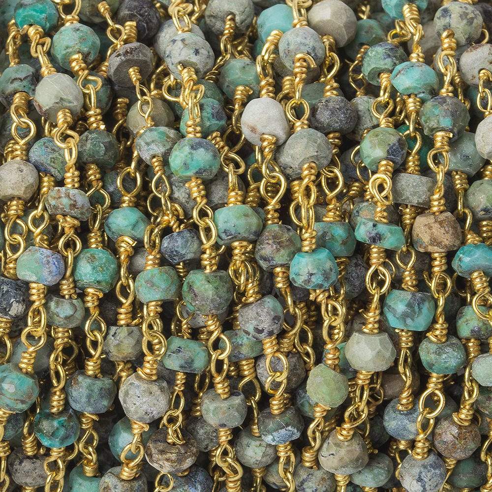 4mm Matte African Turquoise faceted rondelle Gold plated Chain (ONLINE ORDER ONLY)