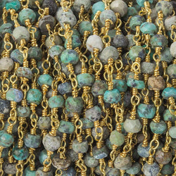 4mm Matte African Turquoise faceted rondelle Gold plated Chain (ONLINE ORDER ONLY)