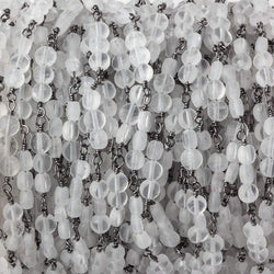 4mm Matte Crystal Quartz faceted coin Trio Black Gold Chain by the foot 54 beads per length (ONLINE ORDER ONLY)