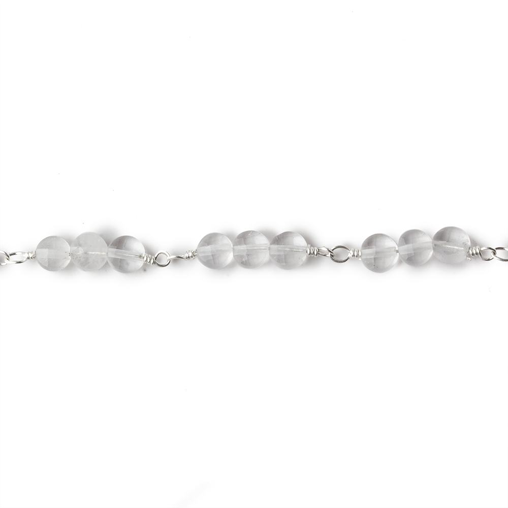4mm Matte Crystal Quartz faceted coin Trio Silver Chain by the foot 54 beads per length (ONLINE ORDER ONLY)
