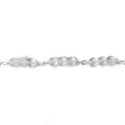 4mm Matte Crystal Quartz faceted coin Trio Silver Chain by the foot 54 beads per length (ONLINE ORDER ONLY)