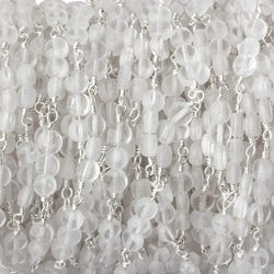 4mm Matte Crystal Quartz faceted coin Trio Silver Chain by the foot 54 beads per length (ONLINE ORDER ONLY)
