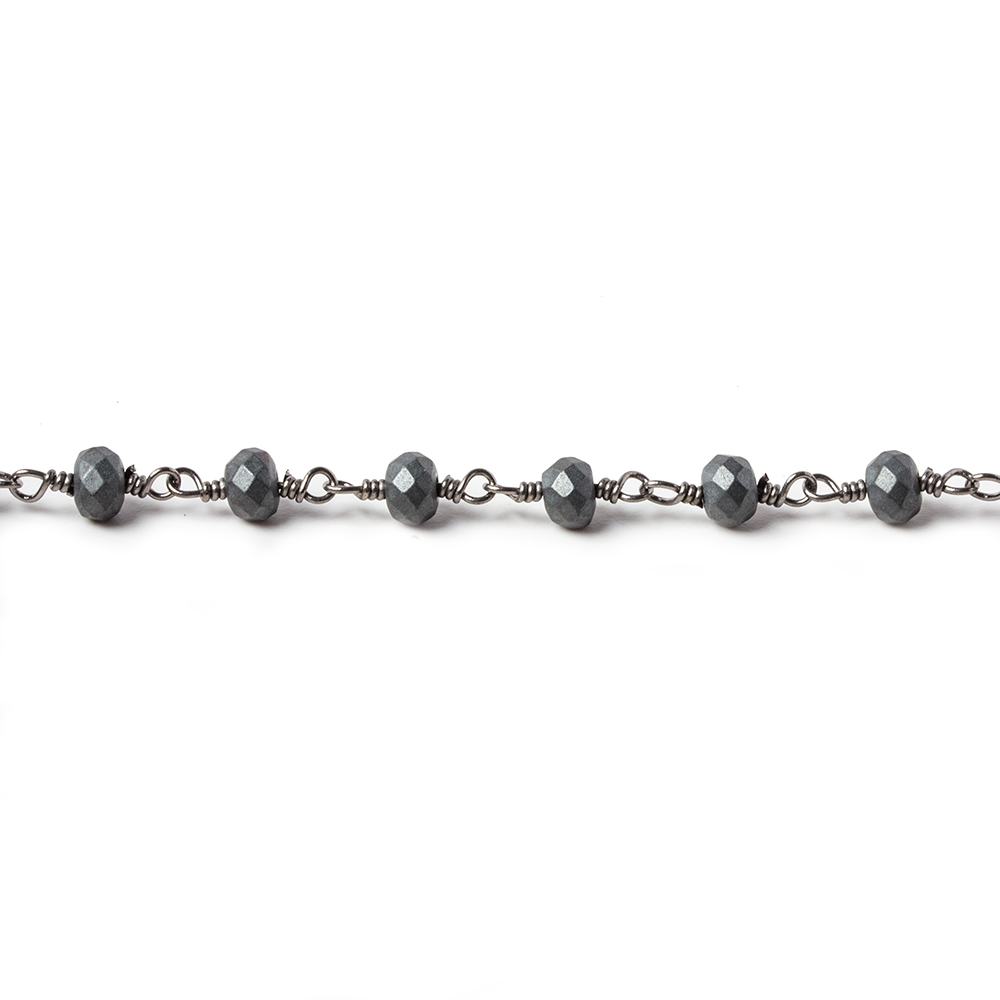 4mm Matte Hematite faceted rondelle Black Gold chain by the foot 35 pieces (ONLINE ORDER ONLY)