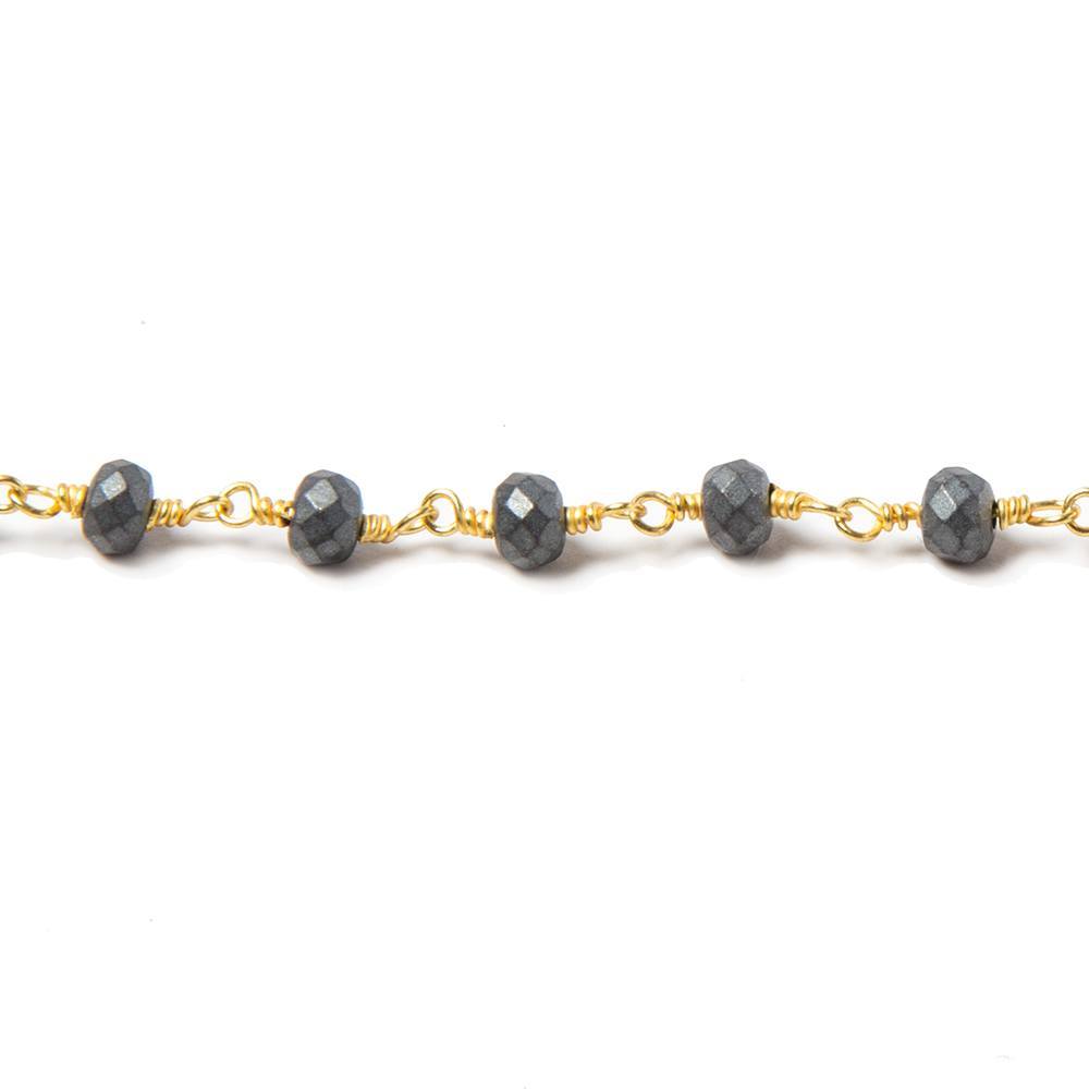 4mm Matte Hematite faceted rondelle Gold plated Chain by the foot 34 pcs (ONLINE ORDER ONLY)