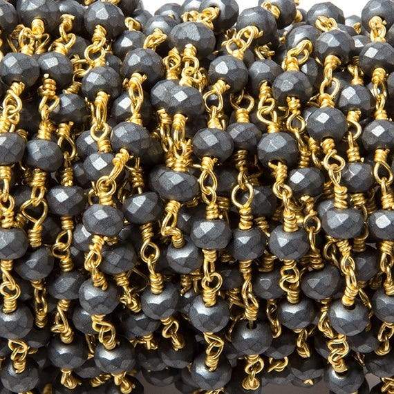 4mm Matte Hematite faceted rondelle Gold plated Chain by the foot 34 pcs (ONLINE ORDER ONLY)