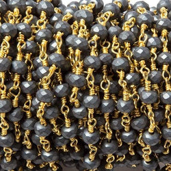 4mm Matte Hematite faceted rondelle Gold plated Chain by the foot 34 pcs (ONLINE ORDER ONLY)