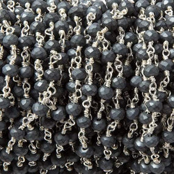 4mm Matte Hematite faceted rondelle Silver plated Chain by the foot 34 pcs (ONLINE ORDER ONLY)
