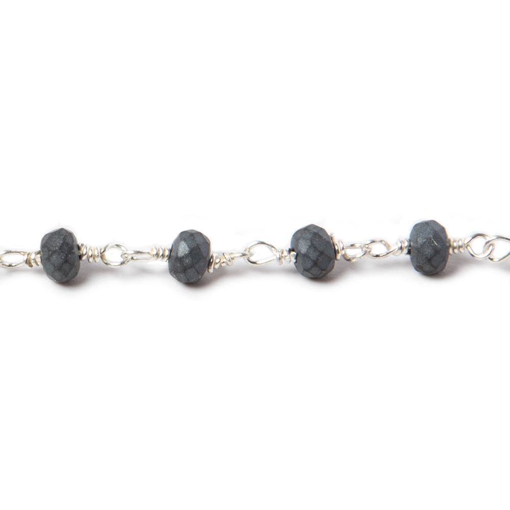 4mm Matte Hematite faceted rondelle Silver plated Chain by the foot 34 pcs (ONLINE ORDER ONLY)