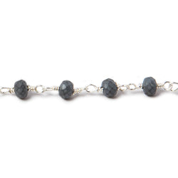 4mm Matte Hematite faceted rondelle Silver plated Chain by the foot 34 pcs (ONLINE ORDER ONLY)